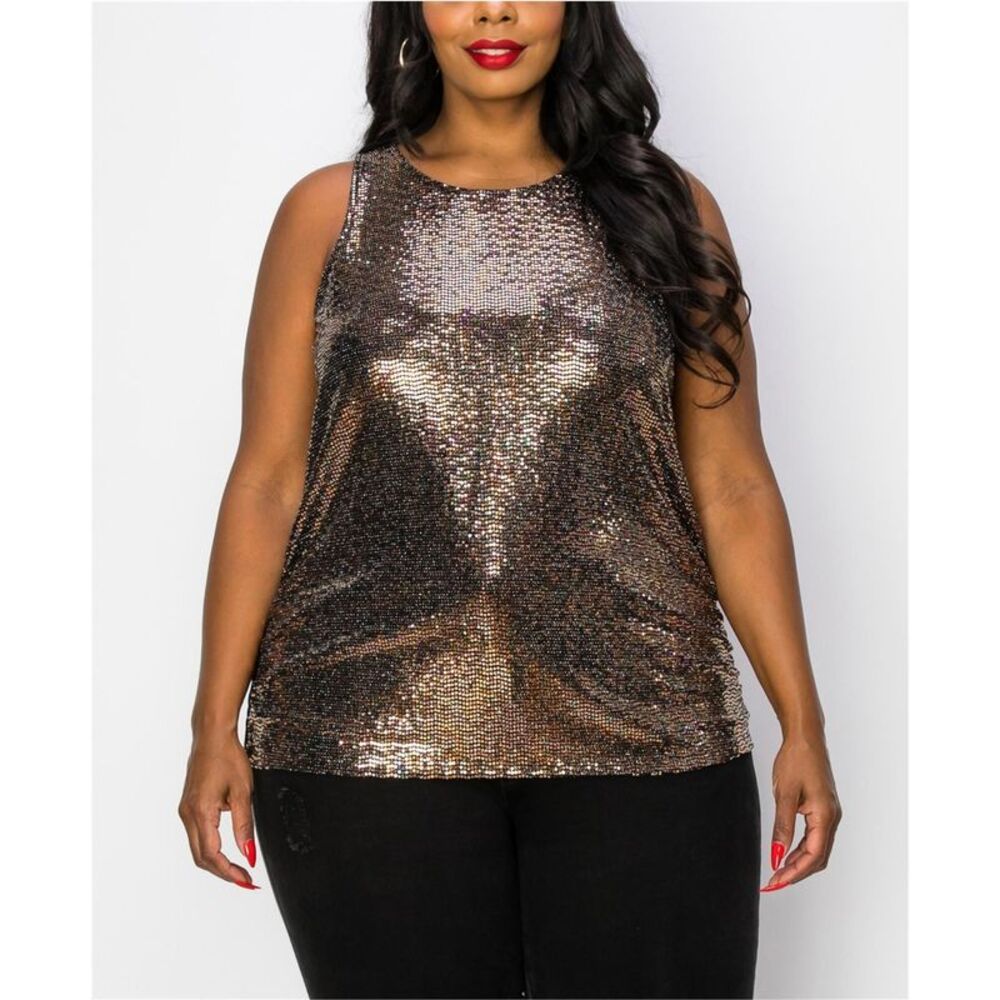 COIN 1804 Womens Plus Size Shiny Sleeveless Blouse Top, NWT